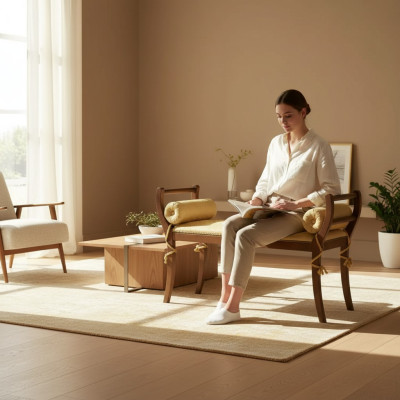 Banqueta clásica de banco, asiento nuevo, muebles tapizados de tela.