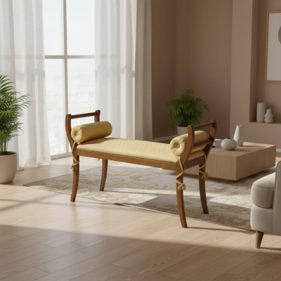 Banqueta clásica de banco, asiento nuevo, muebles tapizados de tela.