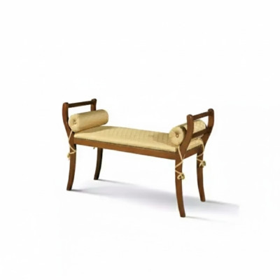Banqueta clásica de banco, asiento nuevo, muebles tapizados de tela.