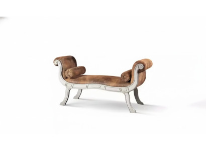Banqueta clásica de diseñador, asiento tapizado, banco marrón.