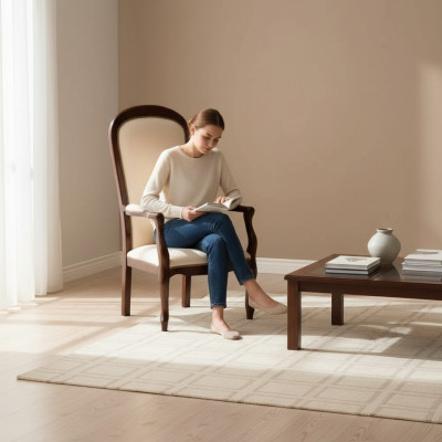 Sillón de salón 1 plaza sofá tapizado lujo diseño textil muebles de madera