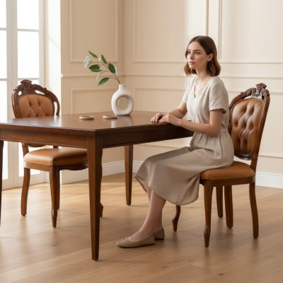 Silla de lujo marrón para comedor, diseño de muebles de madera, silla sin reposabrazos.
