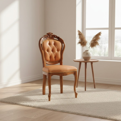 Silla de lujo marrón para comedor, diseño de muebles de madera, silla sin reposabrazos.