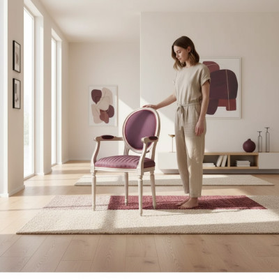 Silla de lujo de madera de un asiento con reposabrazos, diseño italiano para comedor.