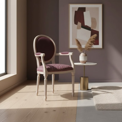 Silla de lujo de madera de un asiento con reposabrazos, diseño italiano para comedor.