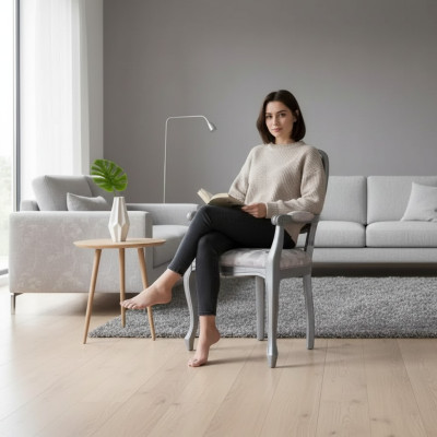 Silla de comedor Silla de comedor de lujo Asientos de madera Tela Plateado