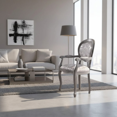 Silla de comedor Silla de comedor de lujo Asientos de madera Tela Plateado