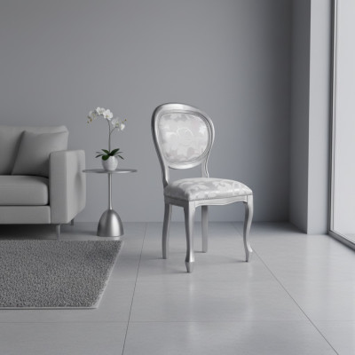 Silla clásica de lujo de comedor de madera gris con respaldo de silla de madera.