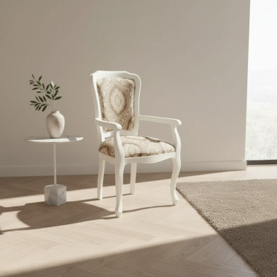 Silla clásica para comedor en madera marrón con apoyabrazos, sillas de madera.