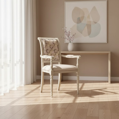 Comedor Sillas de madera Tapizado con apoyabrazos Beige Diseño de silla Sillón