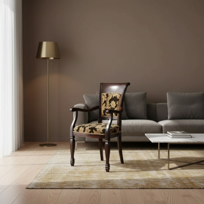 Silla marrón diseño sala de estar comedor madera tapizada con reposabrazos Nuevo