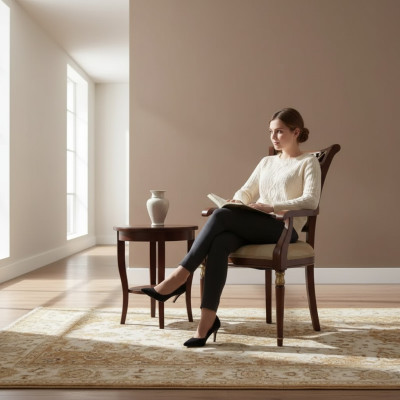 Silla de lujo de diseño Sillón de respaldo de madera Tapizado Estilo art déco Muebles de comedor de madera