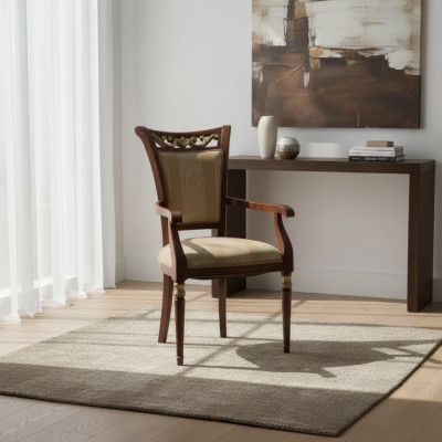 Silla de lujo de diseño Sillón de respaldo de madera Tapizado Estilo art déco Muebles de comedor de madera