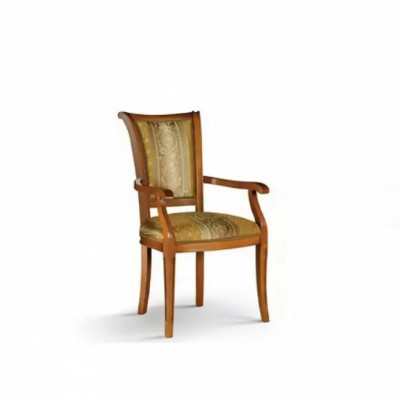 Silla de comedor Art déco con reposabrazos, diseño de comedor de lujo en tela marrón.