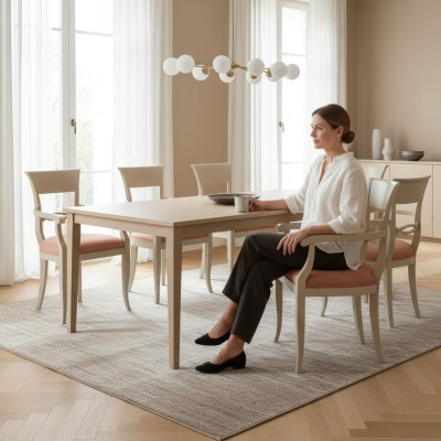 Silla con reposabrazos Marrón Diseño Sala de estar Tapizada Comedor Madera Nueva