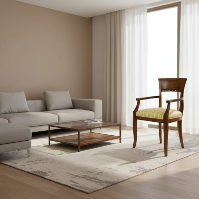 Silla con reposabrazos Silla de comedor Madera Mueble clásico Tapizado Textil