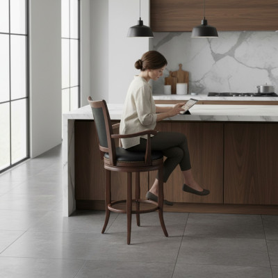 Taburete de bar Silla Butaca de cuero sintético Clásico Mueble Chesterfield Tapizado