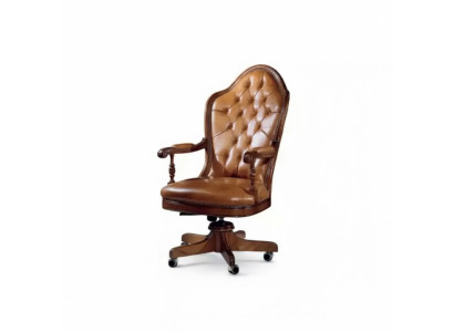 Silla de oficina de madera sillón de jefe Chesterfield muebles italianos marrón giratorio nuevo.