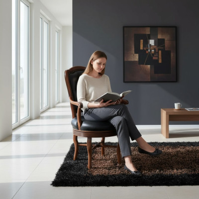 Silla de oficina de madera, sillón de dirección Chesterfield, muebles italianos, negro, giratorio.