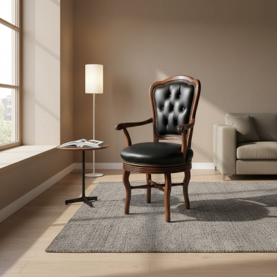 Silla de oficina de madera, sillón de dirección Chesterfield, muebles italianos, negro, giratorio.