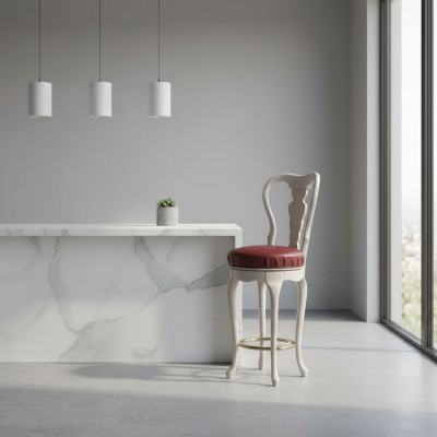 Clásica silla blanca, taburete de bar diseñado, silla de madera, muebles de lujo, taburete.