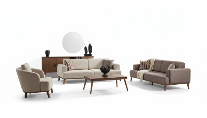 Juego de muebles para sala de estar 331 sofá de 3 plazas sillón grupo de 4 piezas beige nuevo