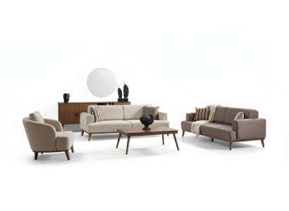 Juego de muebles para sala de estar 331 sofá de 3 plazas sillón grupo de 4 piezas beige nuevo