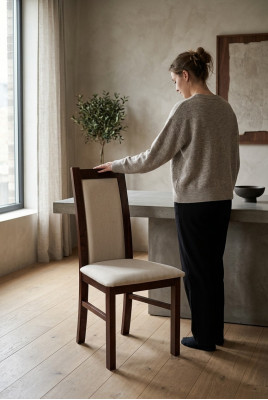 Silla 1 asiento comedor de madera Sillón diseño Lujo Sillas clásicas con respaldo.