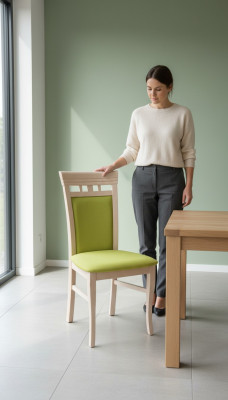 Silla de comedor de 1 asiento de madera de lujo, diseño de muebles clásicos con respaldo.