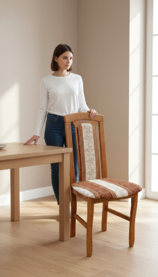 Silla sin reposabrazos Silla de comedor de madera Tela Silla de comedor Diseño de asientos