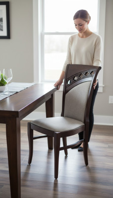 Silla de comedor de madera de lujo con asiento suave, muebles de sala de estar, silla tapizada.