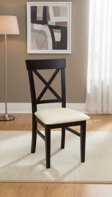 Silla clásica de madera negra con asiento acolchado de diseño textil estilo moderno nuevo.