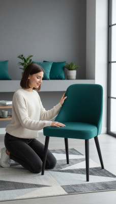 Sillas de comedor de tela, asiento acolchado de silla de madera verde, moderno y nuevo.