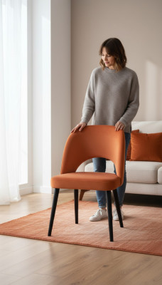 Silla de comedor tapizada de diseño de lujo con respaldo de madera para comedor, nueva.