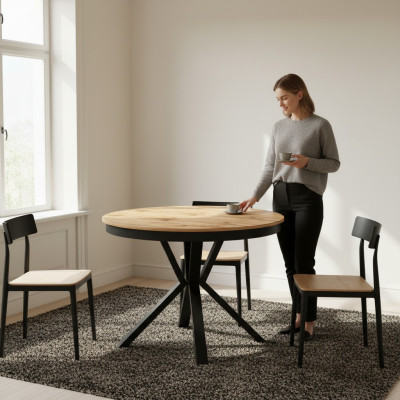 Mesa de comedor de lujo marrón Mesa redonda de diseño de madera para comedor Mesas de 100 cm.