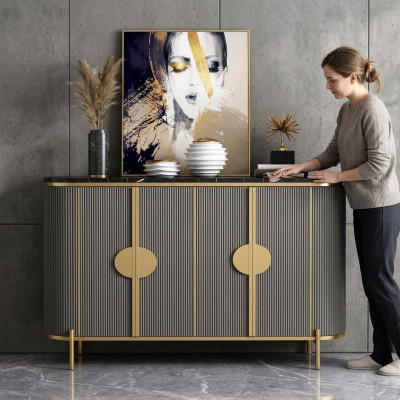 Aparador de lujo gris diseñado para la sala de estar, muebles modernos nuevos.
