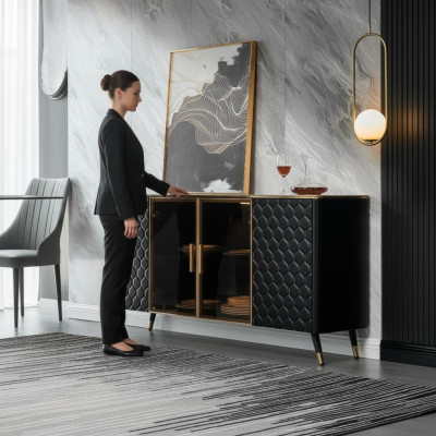 Negro cómoda aparador armario aparador cajones armarios 160cm muebles