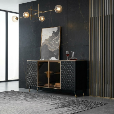 Negro cómoda aparador armario aparador cajones armarios 160cm muebles