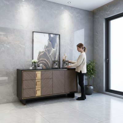 Aparador Cómoda Armario Madera Diseño Moderno Gris Lujo Salón