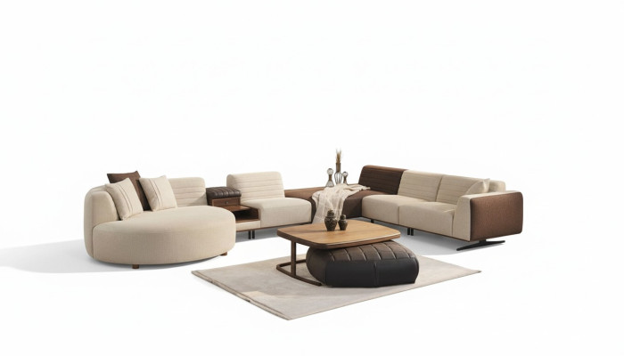 Conjunto de sala de estar Sofá en U Sofá de lujo Mesita de centro moderna Taburete