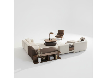 Conjunto de sala de estar Sofá de esquina en forma de U Nuevo Sillón de lujo Mesa de centro de madera Heces