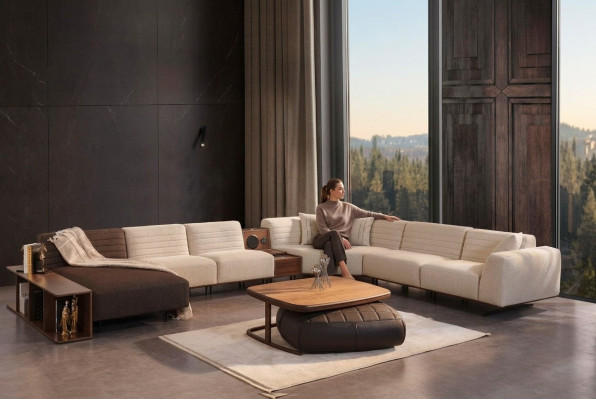 Sofá esquinero de lujo en forma de U, sofá tapizado, mueble de salón en tela nuevo.