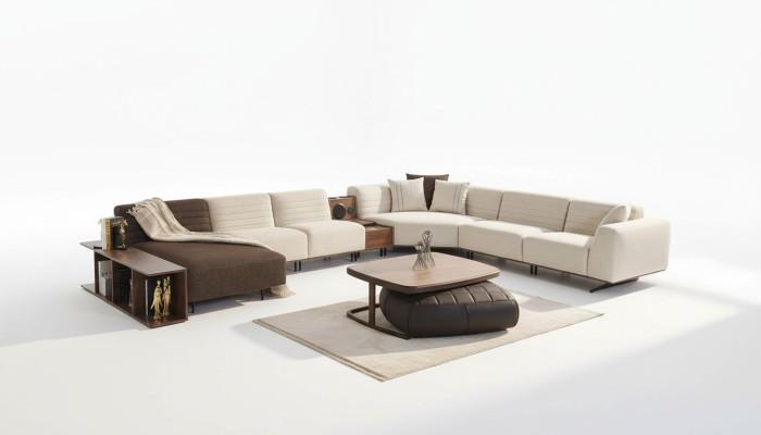 Sofá esquinero de lujo en forma de U, sofá tapizado, mueble de salón en tela nuevo.