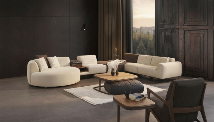 Sofá de lujo en forma de U, muebles tapizados para sala de estar, sofá esquinero de tela decorativo.