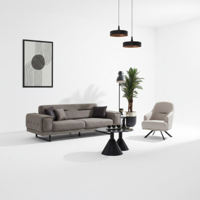 Juego de sofá de lujo de 2 piezas, sillón de lujo, sofá, sofá de tres plazas, mobiliario de sala de estar.