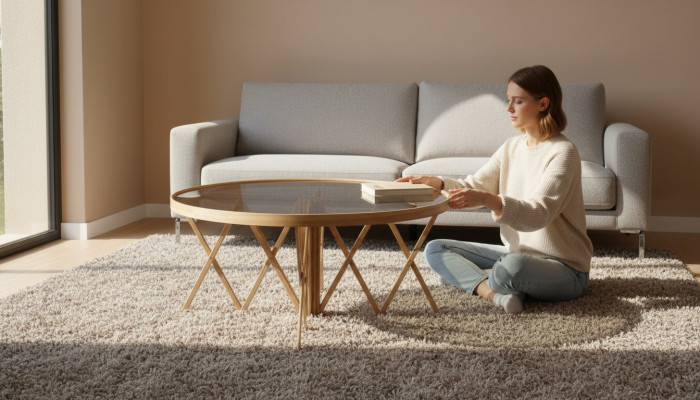 Mesa de café de diseño de lujo, mesa de sofá de diseño, configuración de diseñador de sala de estar.