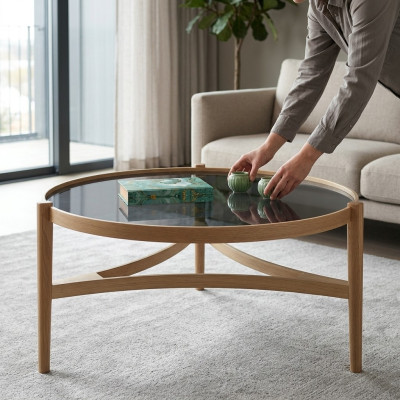 Mesa de centro moderna, diseño de lujo, muebles redondos, mesa de café.
