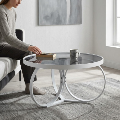 Mesa de centro blanca diseño de salón mesa de cristal auxiliar