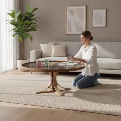 Mesa de centro de madera marrón diseño café mesa sala de estar mesa de cristal muebles