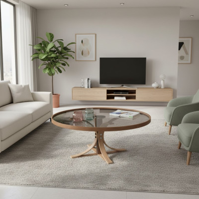 Mesa de centro de madera marrón diseño café mesa sala de estar mesa de cristal muebles